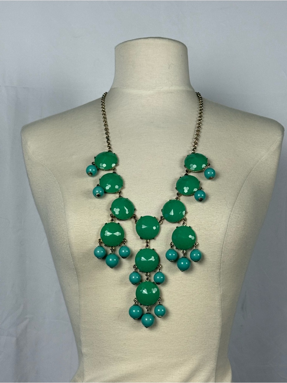 Vintage Green Bubble Statement Necklace Liz Claiborne Chunky Teal Blue Bib